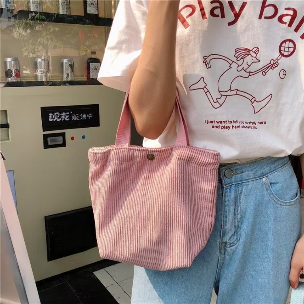 Food Storage Bag - 트렌디한 코듀로이 런치백 면직물 음식 보관