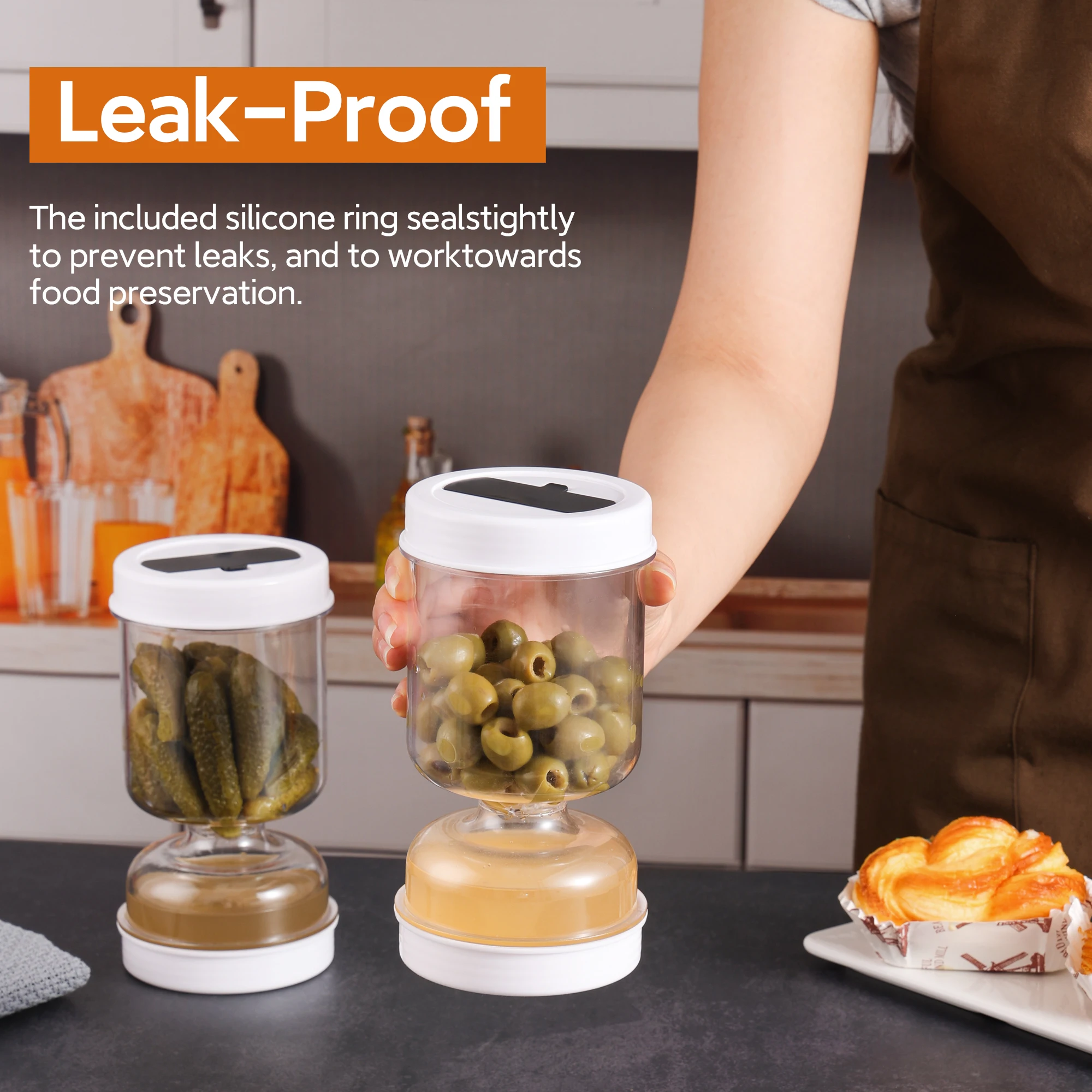 포크가있는 피클 항아리 건식 및 습식 디스펜서 피클 및 - Food Storage With Dividers 리뷰 및 가격