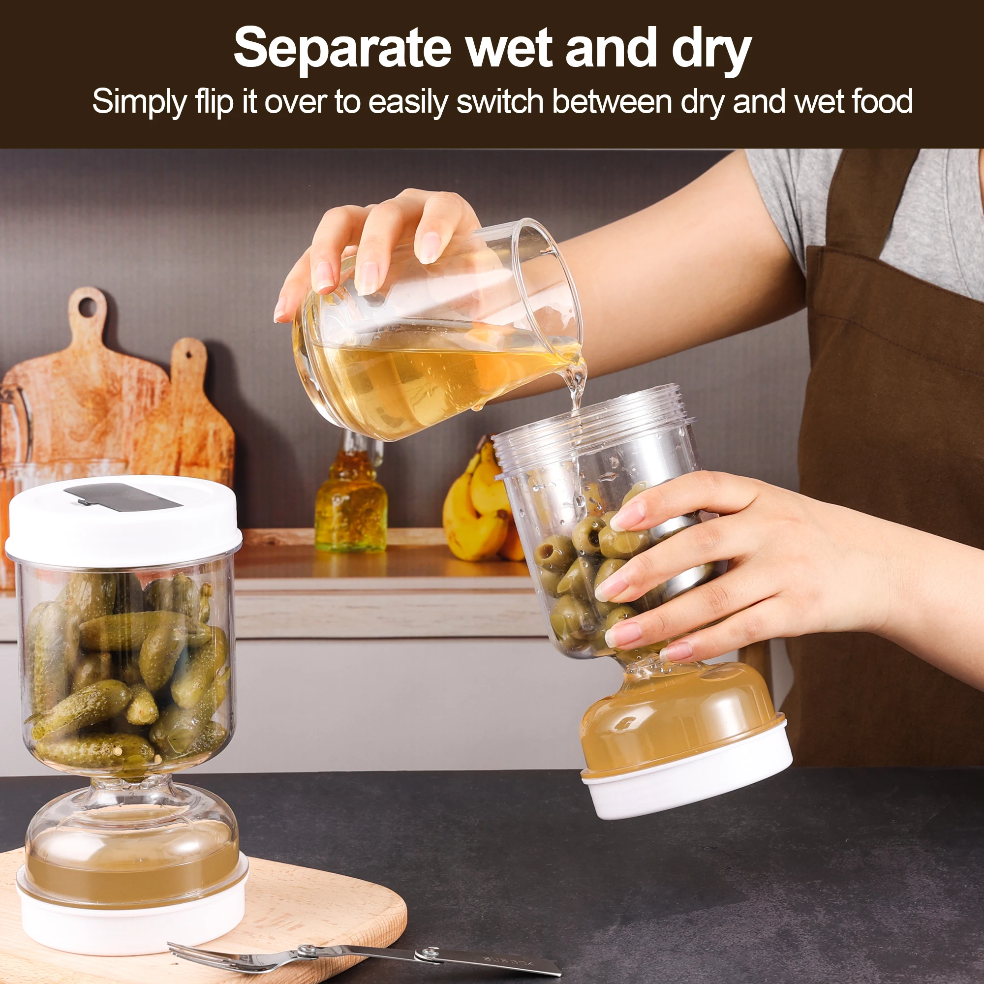 포크가있는 피클 항아리 건식 및 습식 디스펜서 피클 및 - Food Storage With Dividers 리뷰 및 가격